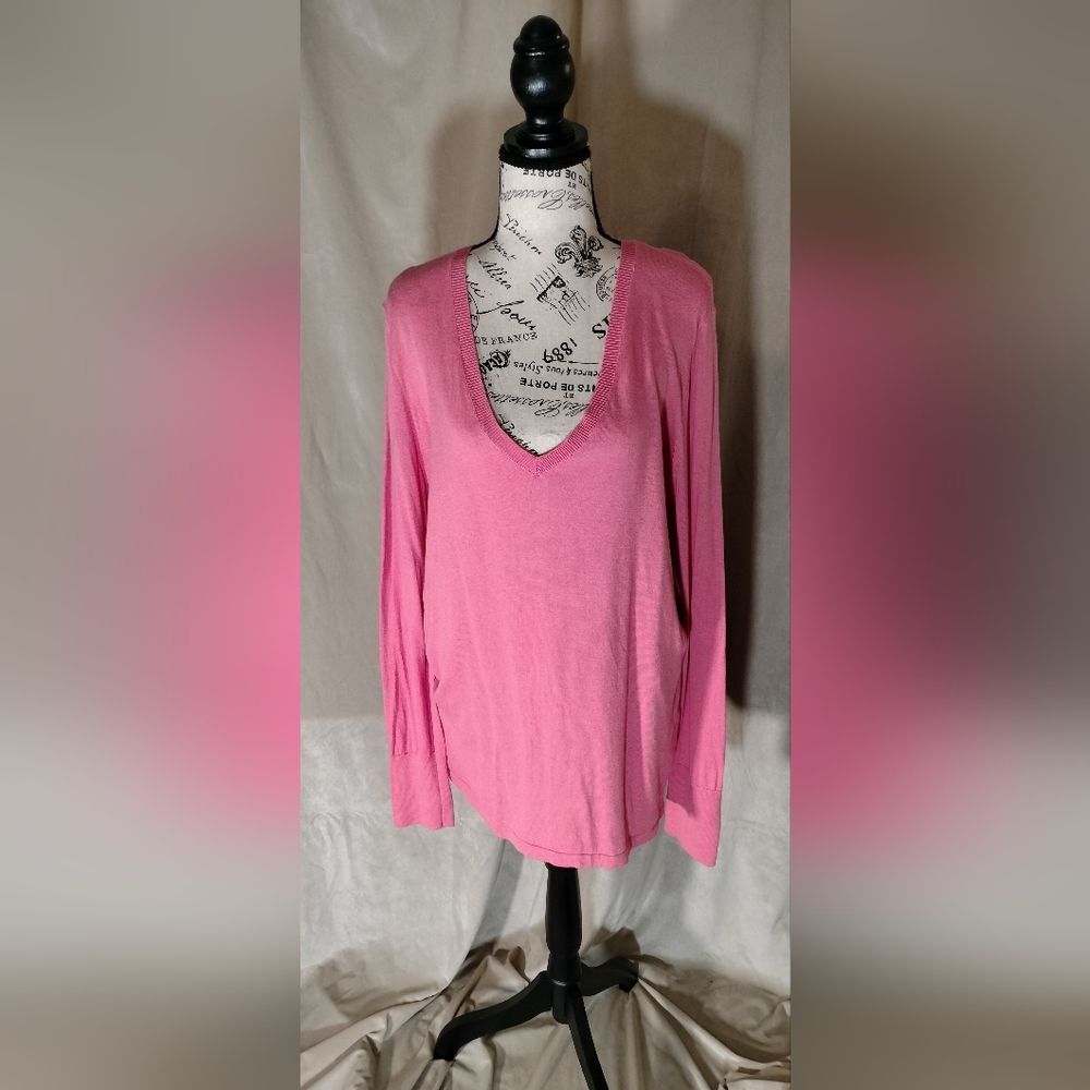 HALOGEN Pink V-Neck Pima Cotton Pullover Cardigan Size XL